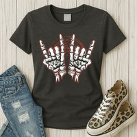 Skeleton Hands Rock And Roll Womens T-Shirt