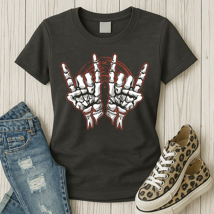 Skeleton Hands Rock And Roll Womens T-Shirt