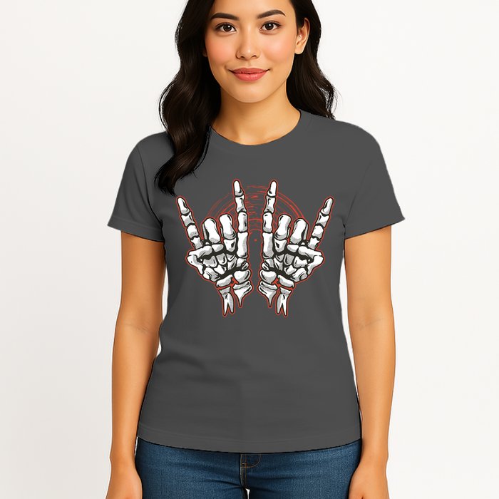 Skeleton Hands Rock And Roll Womens T-Shirt