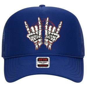 Skeleton Hands Rock And Roll High Crown Mesh Back Trucker Hat