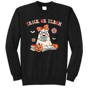 Spooky Halloween Retro Floral Ghost Teacher Costume Tall Sweatshirt