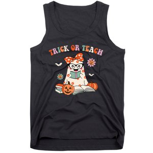 Spooky Halloween Retro Floral Ghost Teacher Costume Tank Top