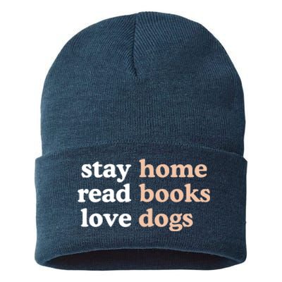 Stay Home Read Books Love Dogs Funny Quote Sustainable Knit Beanie