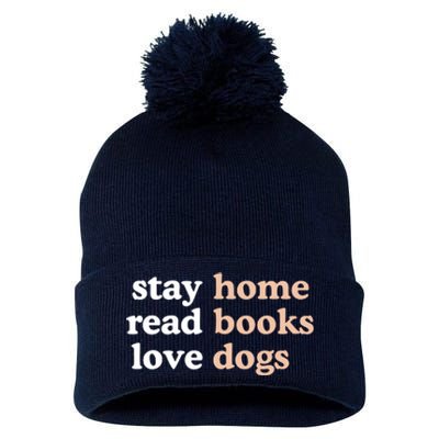 Stay Home Read Books Love Dogs Funny Quote Pom Pom 12in Knit Beanie