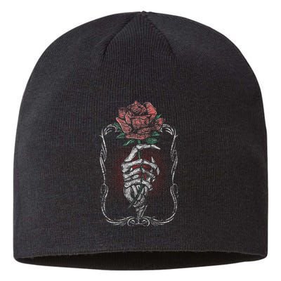 Skeleton Hand Rose Red Flower Gothic Tattoo Skull Occult Sustainable Beanie