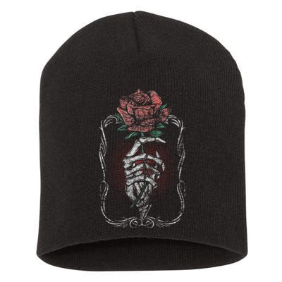 Skeleton Hand Rose Red Flower Gothic Tattoo Skull Occult Short Acrylic Beanie