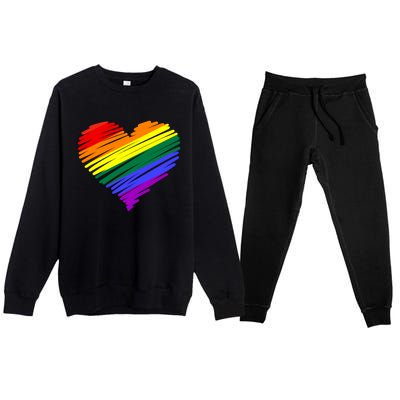 Scribble Heart Rainbow Valentines Day Lgbt Pride Gay Lesbian Gift Premium Crewneck Sweatsuit Set