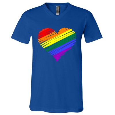 Scribble Heart Rainbow Valentines Day Lgbt Pride Gay Lesbian Gift V-Neck T-Shirt