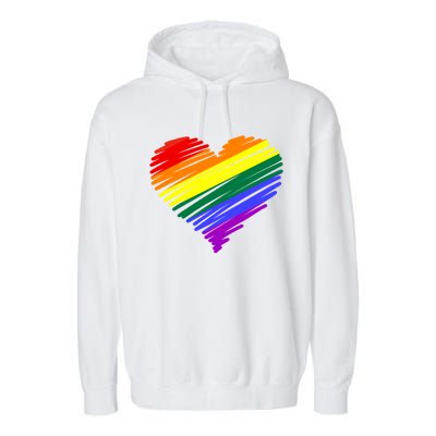 Scribble Heart Rainbow Valentines Day Lgbt Pride Gay Lesbian Gift Garment-Dyed Fleece Hoodie