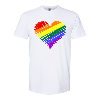 Scribble Heart Rainbow Valentines Day Lgbt Pride Gay Lesbian Gift Softstyle CVC T-Shirt