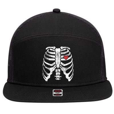 Skeleton Heart Rib Cage X Ray Adult Kids Funny Halloween 7 Panel Mesh Trucker Snapback Hat