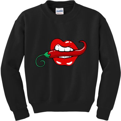 Sexy Hot Red Chili Pepper Lips Kids Sweatshirt