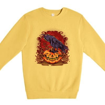 Spooky Halloween Raven Crow Jacklantern Pumpkin Premium Crewneck Sweatshirt