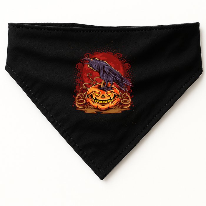 Spooky Halloween Raven Crow Jacklantern Pumpkin USA-Made Doggie Bandana