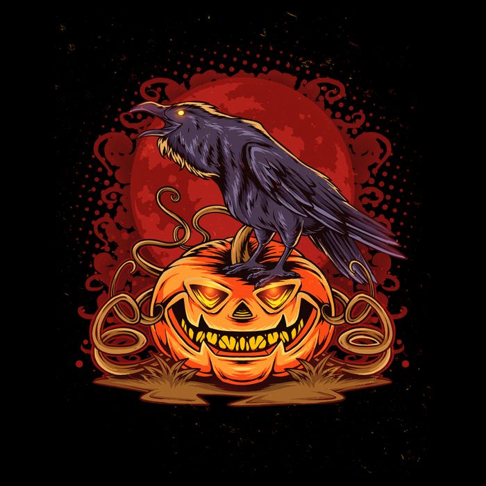 Spooky Halloween Raven Crow Jacklantern Pumpkin USA-Made Doggie Bandana