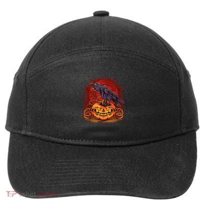 Spooky Halloween Raven Crow Jacklantern Pumpkin 7-Panel Snapback Hat