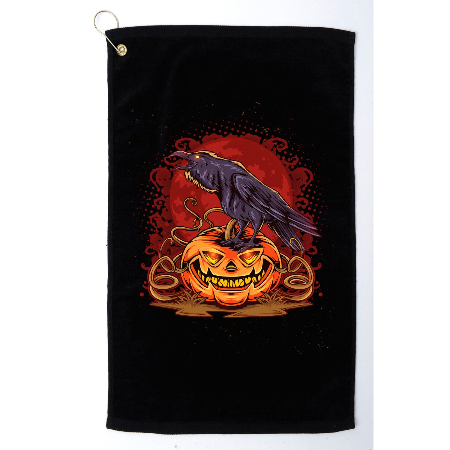Spooky Halloween Raven Crow Jacklantern Pumpkin Golf Towel