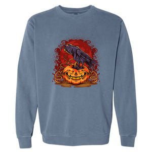 Spooky Halloween Raven Crow Jacklantern Pumpkin Garment-Dyed Sweatshirt