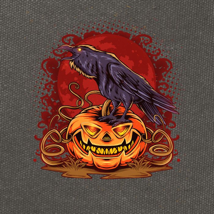 Spooky Halloween Raven Crow Jacklantern Pumpkin Cotton Canvas Backpack