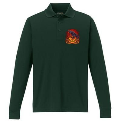 Spooky Halloween Raven Crow Jacklantern Pumpkin Performance Long Sleeve Polo