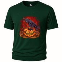 Spooky Halloween Raven Crow Jacklantern Pumpkin Cooling Performance Crew T-Shirt