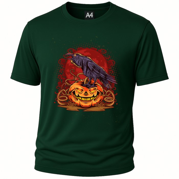 Spooky Halloween Raven Crow Jacklantern Pumpkin Cooling Performance Crew T-Shirt