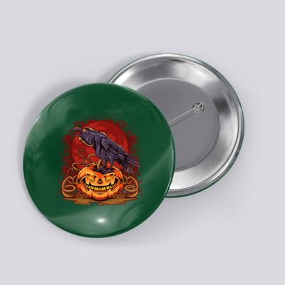 Spooky Halloween Raven Crow Jacklantern Pumpkin Button