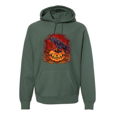 Spooky Halloween Raven Crow Jacklantern Pumpkin Premium Hoodie