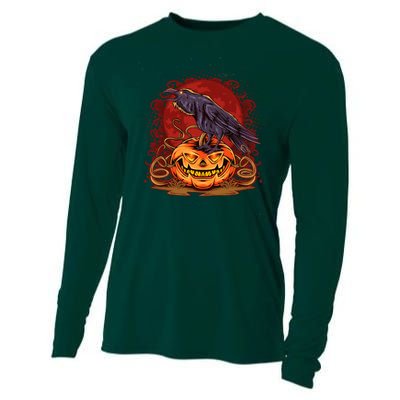 Spooky Halloween Raven Crow Jacklantern Pumpkin Cooling Performance Long Sleeve Crew