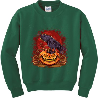 Spooky Halloween Raven Crow Jacklantern Pumpkin Kids Sweatshirt