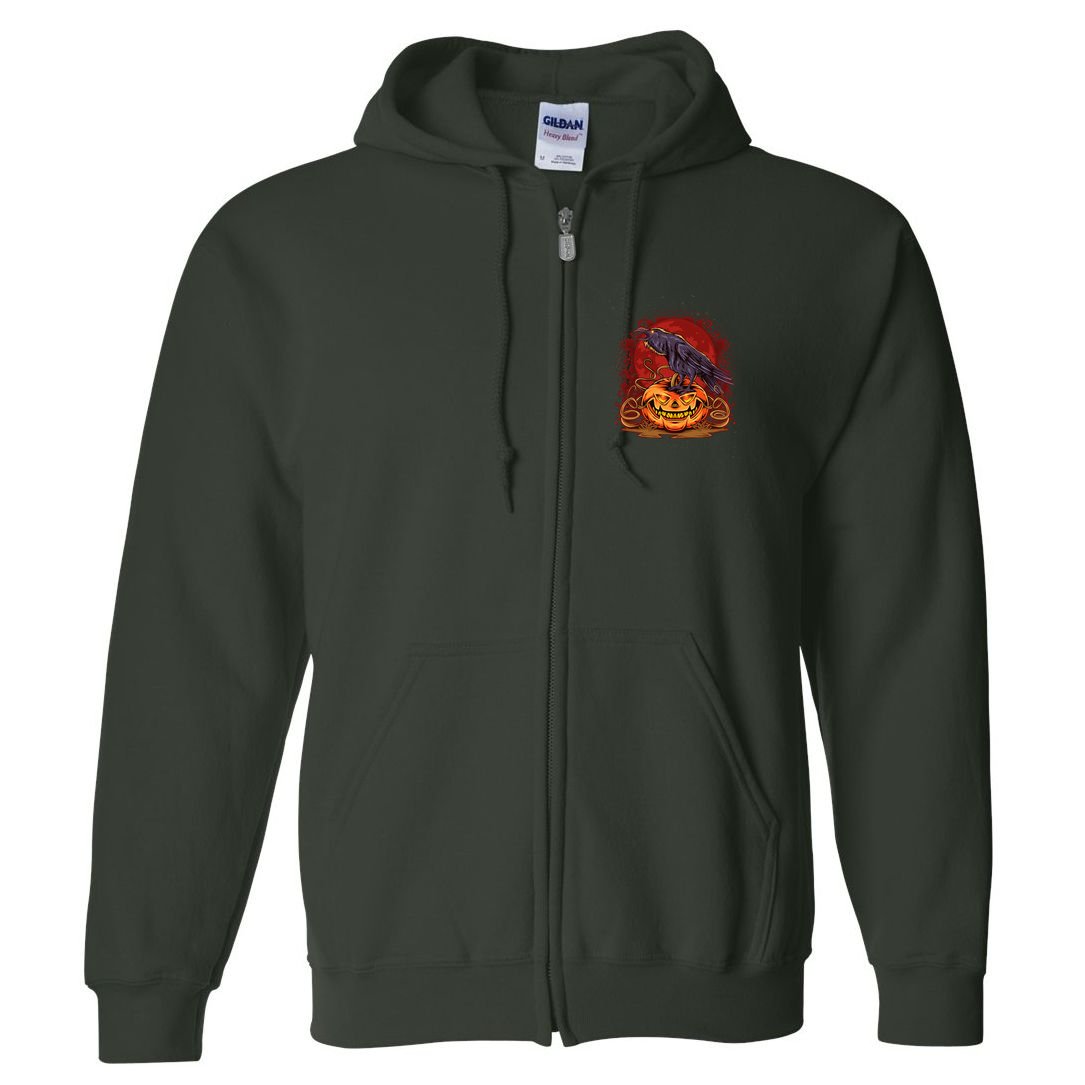 Spooky Halloween Raven Crow Jacklantern Pumpkin Full Zip Hoodie