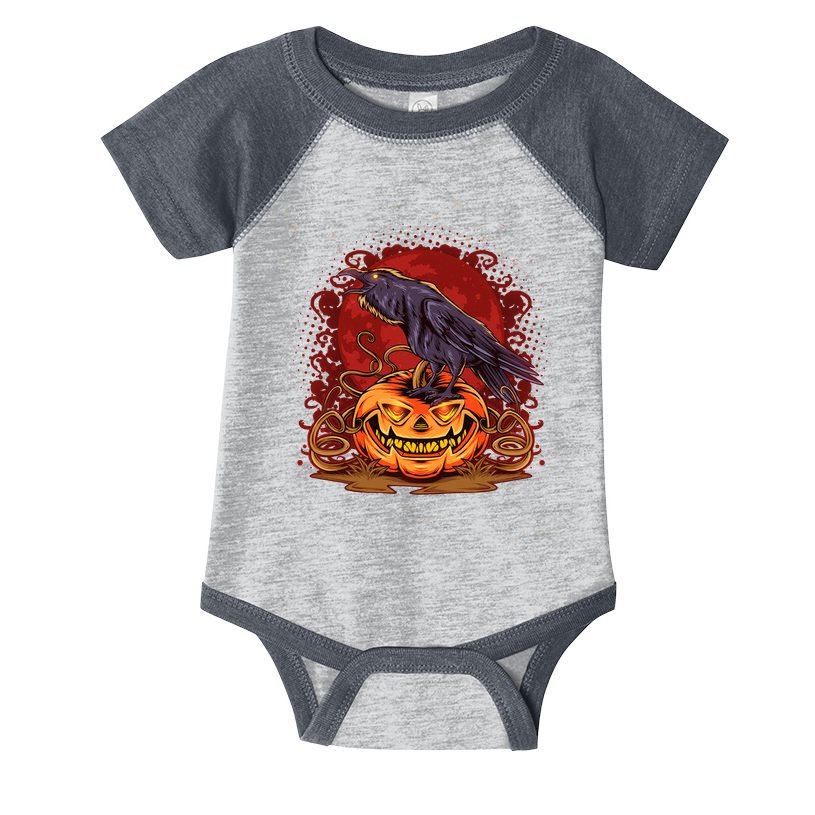 Spooky Halloween Raven Crow Jacklantern Pumpkin Infant Baby Jersey Bodysuit
