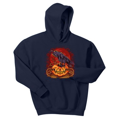 Spooky Halloween Raven Crow Jacklantern Pumpkin Kids Hoodie