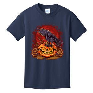 Spooky Halloween Raven Crow Jacklantern Pumpkin Kids T-Shirt