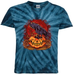 Spooky Halloween Raven Crow Jacklantern Pumpkin Kids Tie-Dye T-Shirt