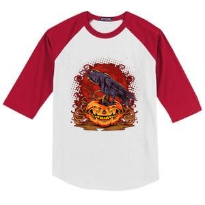 Spooky Halloween Raven Crow Jacklantern Pumpkin Kids Colorblock Raglan Jersey