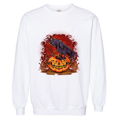 Spooky Halloween Raven Crow Jacklantern Pumpkin Garment-Dyed Sweatshirt