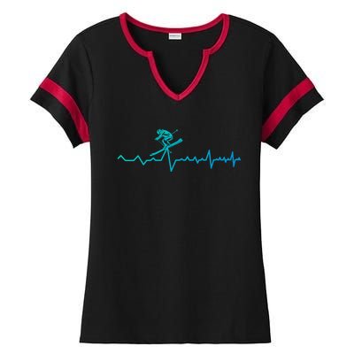 Skier Heartbeat Ski Instructor Winter Sport Skiing Ski Cool Gift Ladies Halftime Notch Neck Tee