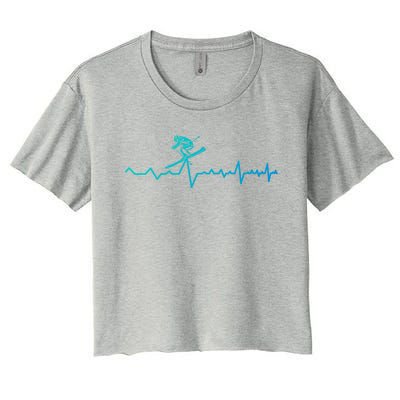 Skier Heartbeat Ski Instructor Winter Sport Skiing Ski Cool Gift Women's Crop Top Tee