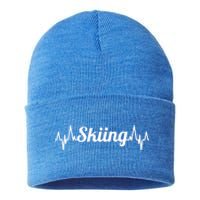 Ski Heartbeat Skiing Enthusiast Gift Sustainable Knit Beanie