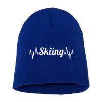 Ski Heartbeat Skiing Enthusiast Gift Short Acrylic Beanie