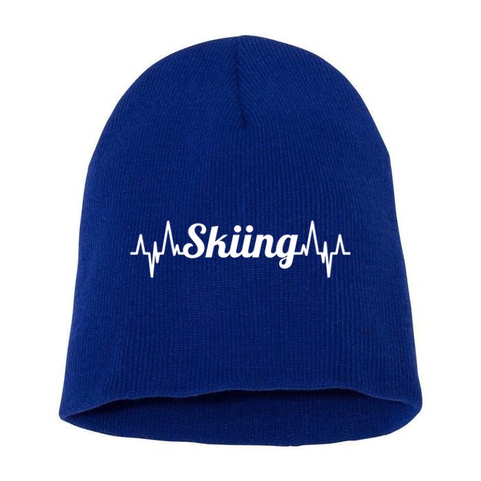 Ski Heartbeat Skiing Enthusiast Gift Short Acrylic Beanie