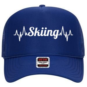 Ski Heartbeat Skiing Enthusiast Gift High Crown Mesh Back Trucker Hat