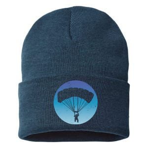 Skydiving Hobby Silhouette Sustainable Knit Beanie