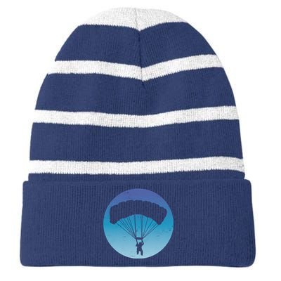 Skydiving Hobby Silhouette Striped Beanie with Solid Band