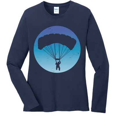 Skydiving Hobby Silhouette Ladies Long Sleeve Shirt