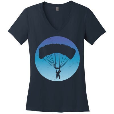 Skydiving Hobby Silhouette Women's V-Neck T-Shirt
