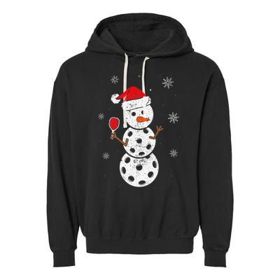 Santa Hat Snowman Gifts For Xmas Funny Pickleball Christmas Garment-Dyed Fleece Hoodie