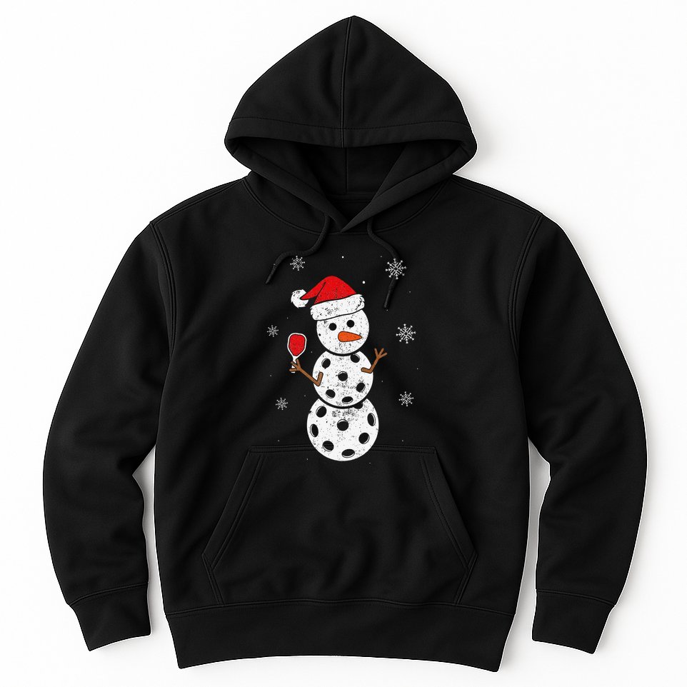 Santa Hat Snowman Gifts For Xmas Funny Pickleball Christmas Hoodie