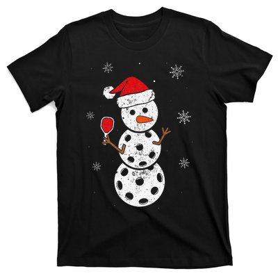 Santa Hat Snowman Gifts For Xmas Funny Pickleball Christmas T-Shirt